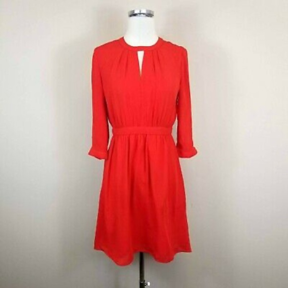 Banana Republic Red 3/4 Sleeve Keyhole Dress